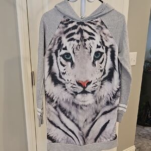 Gray Tiger Print Womens Hoodie Size